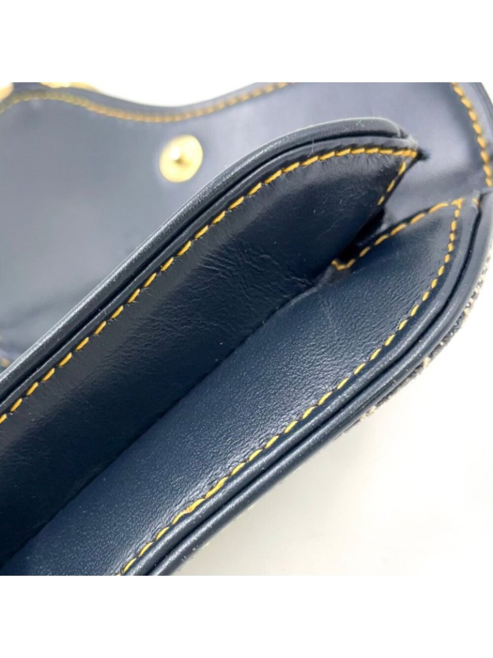 Dior Trotter Saddle Pouch Leather Canvas Navy Coin Case Gold - Picture 14 of 15